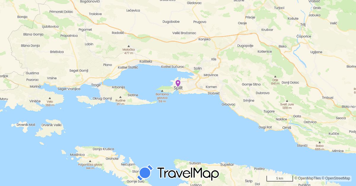TravelMap itinerary: train in Croatia (Europe)